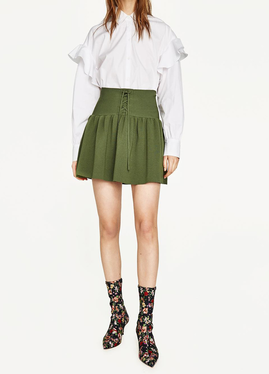 Оливковая (хаки) кэжуал однотонная юбка Zara мини
