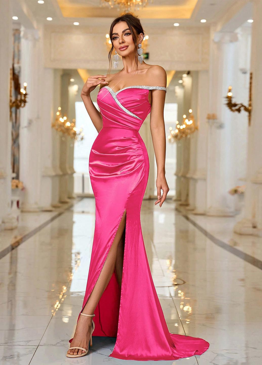 Фуксинова (кольору Фукія) вечірня сукня годе SHEIN однотонна