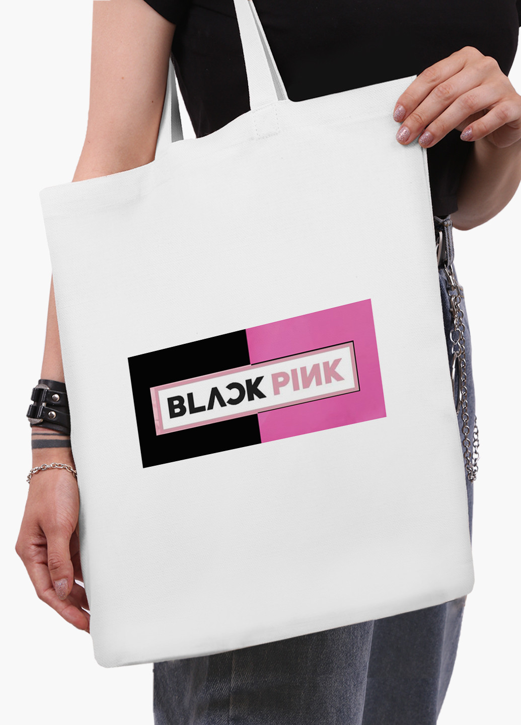 Еко сумка шоппер біла Блек Пінк (BlackPink) (9227-1344-WT-2) екосумка шопер 41*35 см MobiPrint (219111102)
