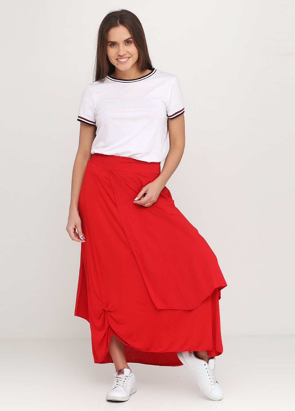 Красная кэжуал однотонная юбка Moda Bella