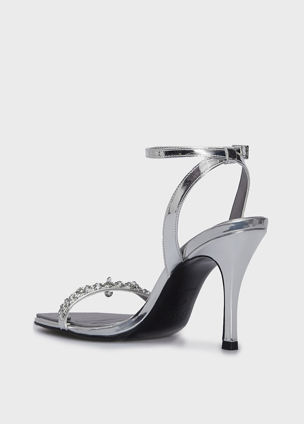 Серебряные босоножки Diesel с ремешком с цепочками