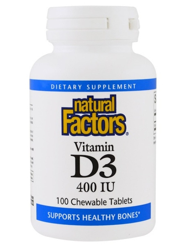 Витамин D3 Vitamin D3, 400 IU 100 Chewable Tablets (Strawberry) Natural Factors (254371737)