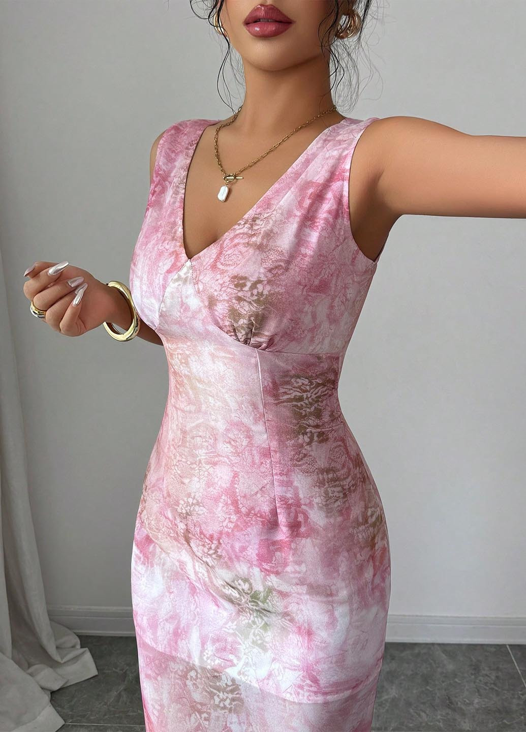 Світло-рожева вечірня сукня годе SHEIN тай-дай