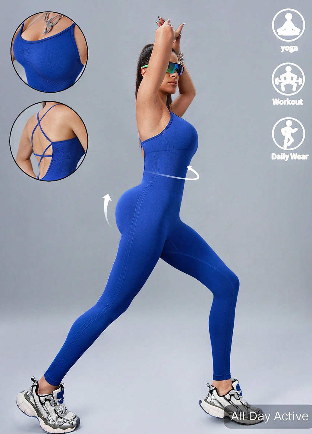 Комбинезон SHEIN комбинезон-брюки однотонный синий спортивный полиамид, трикотаж