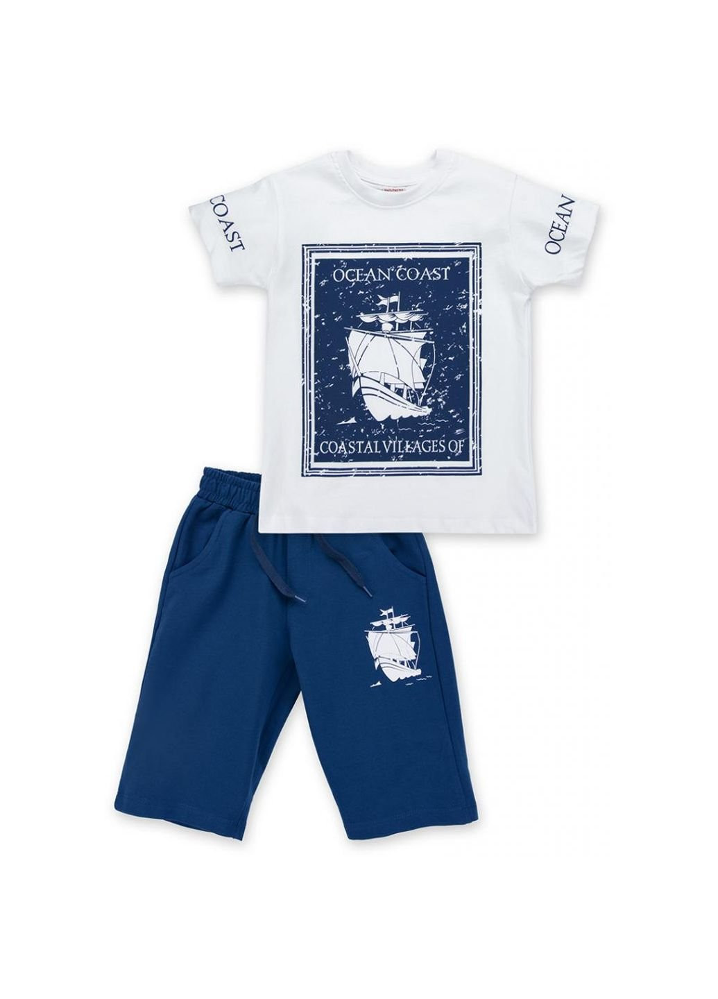 Синій літній набір дитячого одягу з вітрильником (8299-116b-white) E&H