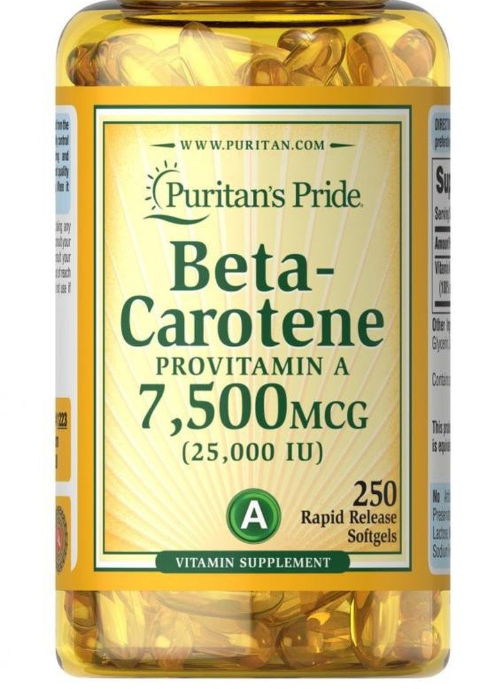 Бета каротин для волос и кожи Beta-Carotene 25000 IU 100 Softgels Puritans Pride