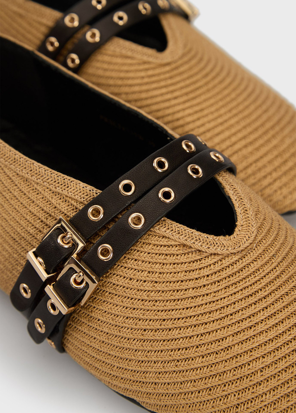 Женские балетки PRPY | бежевые однотонные люверсы, плетение текстиль (332382336)