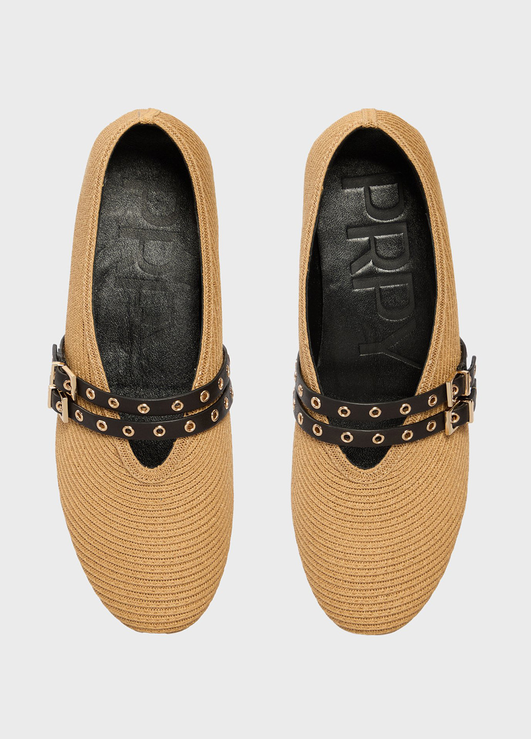 Женские балетки PRPY | бежевые однотонные люверсы, плетение текстиль (332382336)