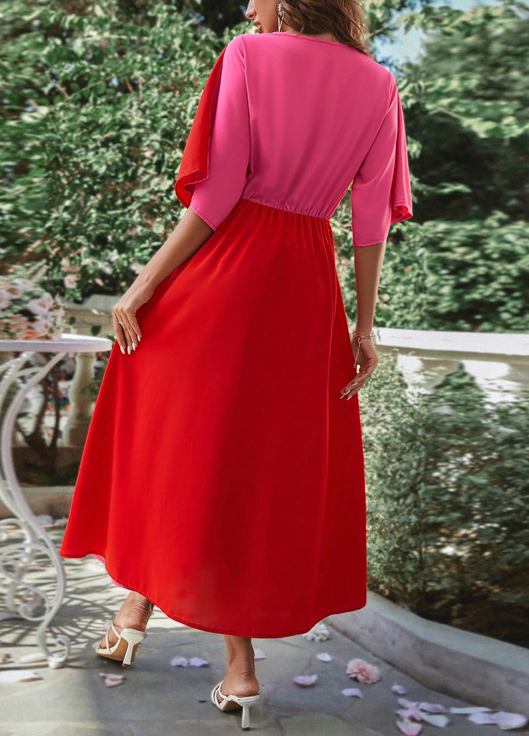 Червона кежуал сукня кльош, в стилі армпір SHEIN колор блок