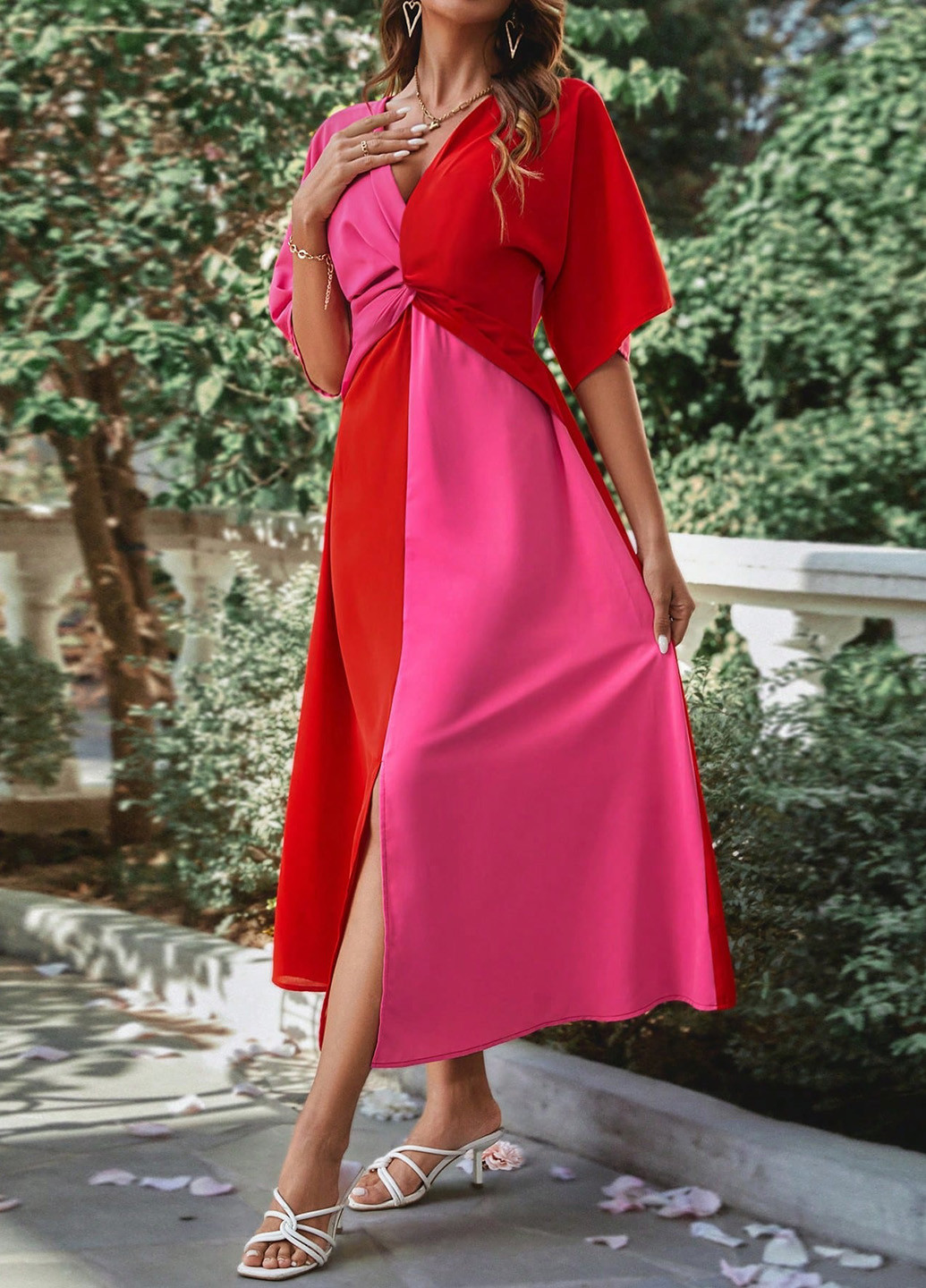 Червона кежуал сукня кльош, в стилі армпір SHEIN колор блок