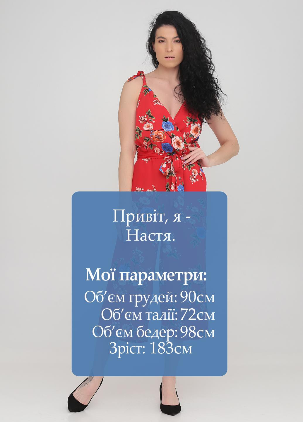 Комбінезон Blue Vanilla комбінезон-брюки квітковий червоний кежуал поліестер