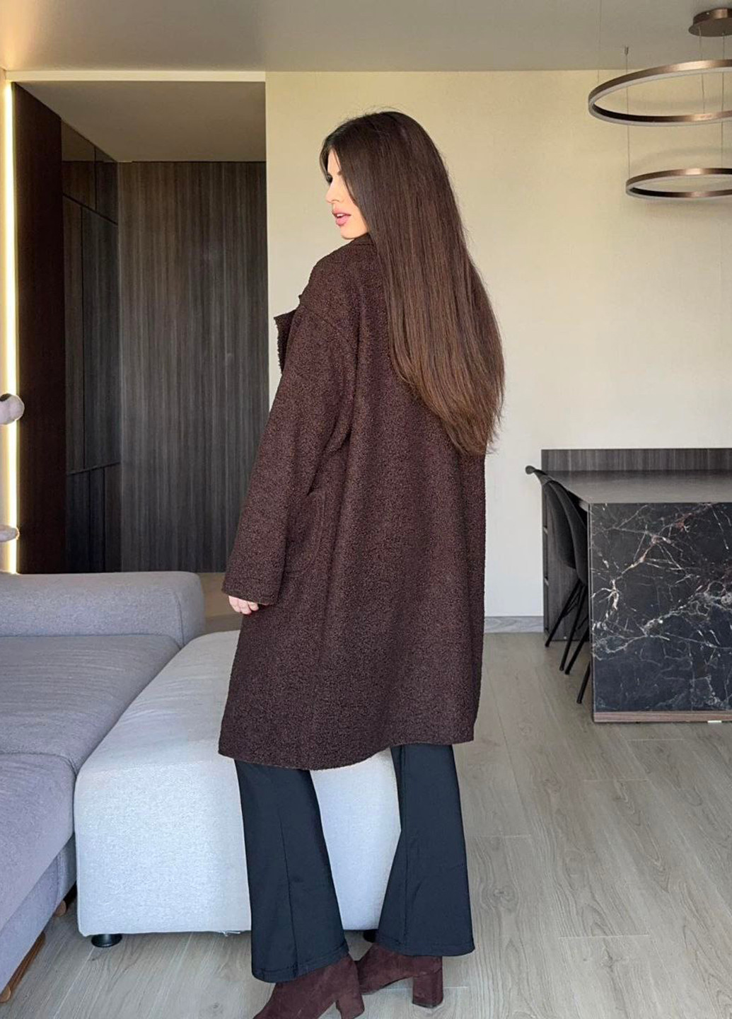 Коричневе демісезонне Пальто двобортне No Brand