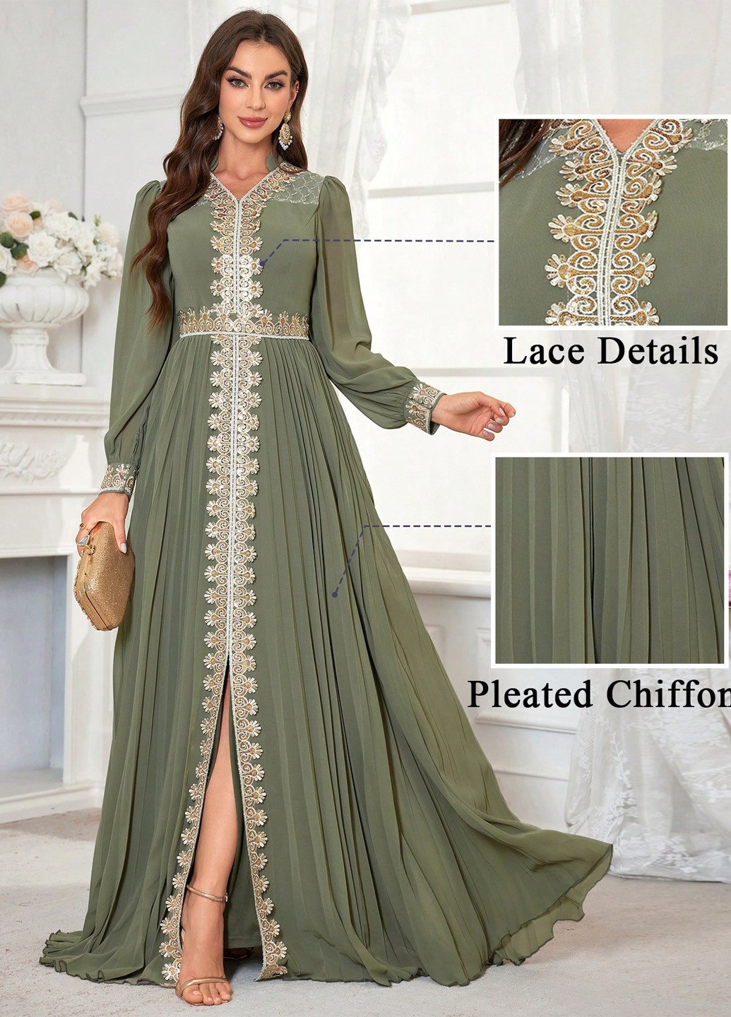 Оливковое праздничный платье а-силуэт SHEIN однотонное