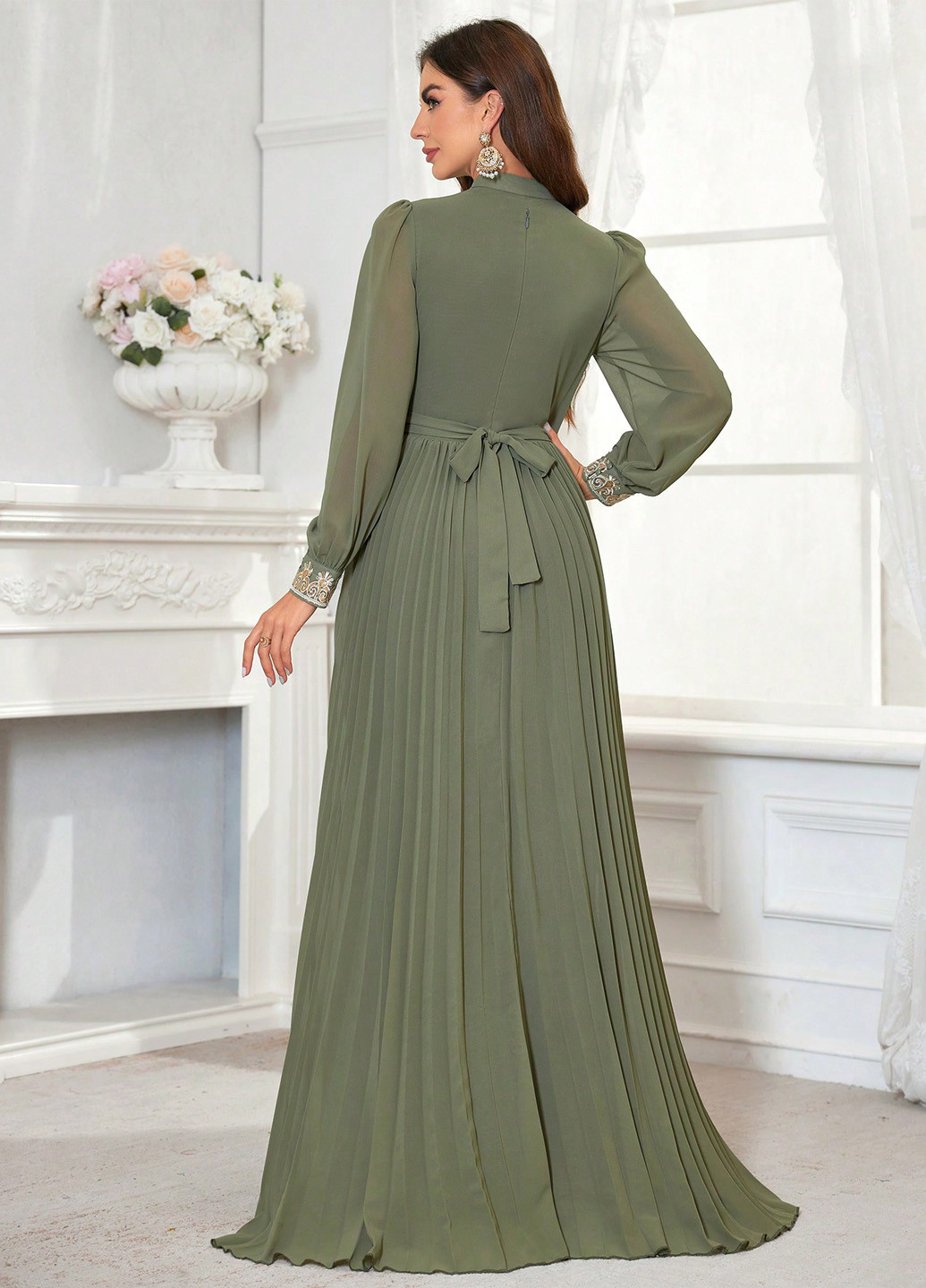 Оливковое праздничный платье а-силуэт SHEIN однотонное