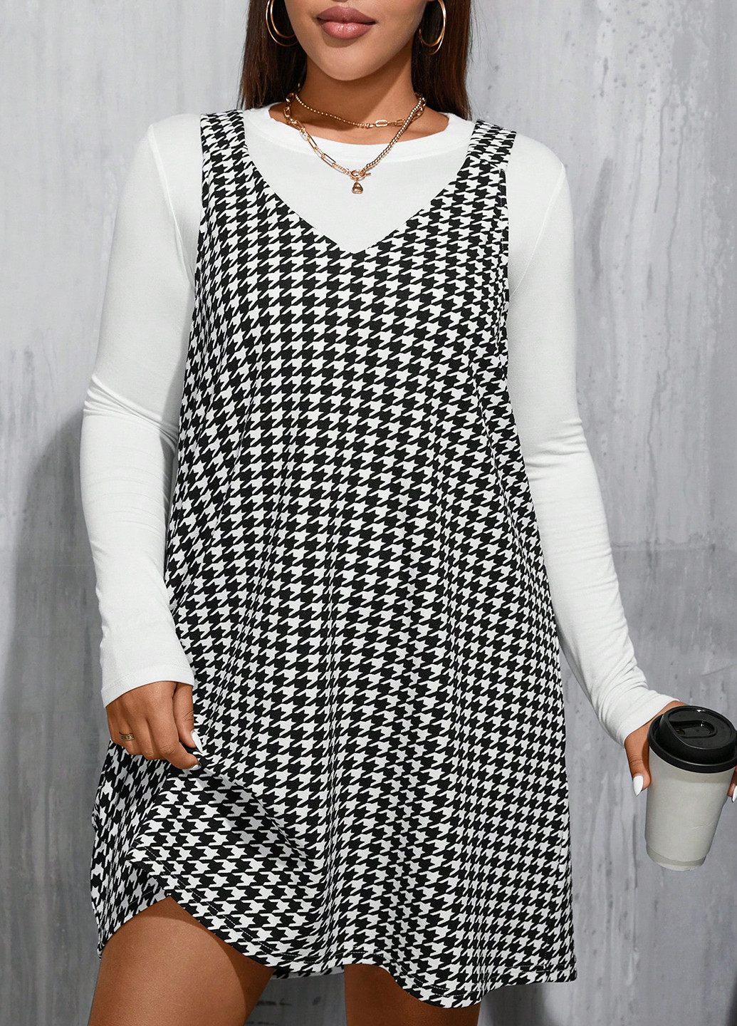 Летний женский сарафан SHEIN с узором пье-де-пуль «гусиная лапка»