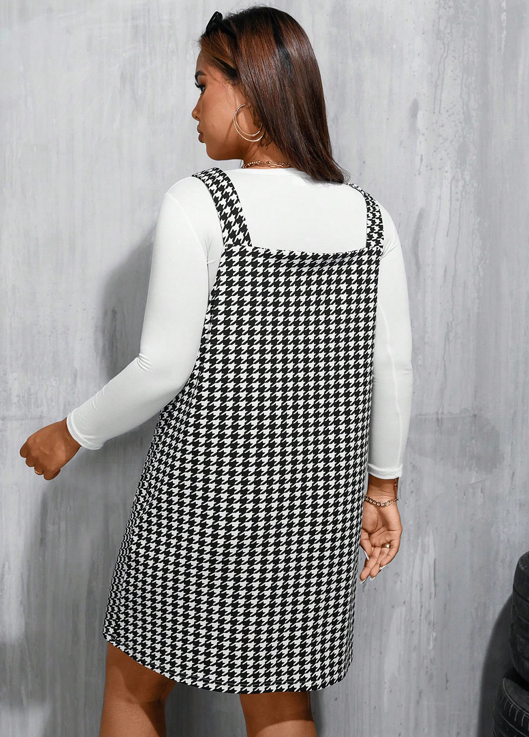 Летний женский сарафан SHEIN с узором пье-де-пуль «гусиная лапка»