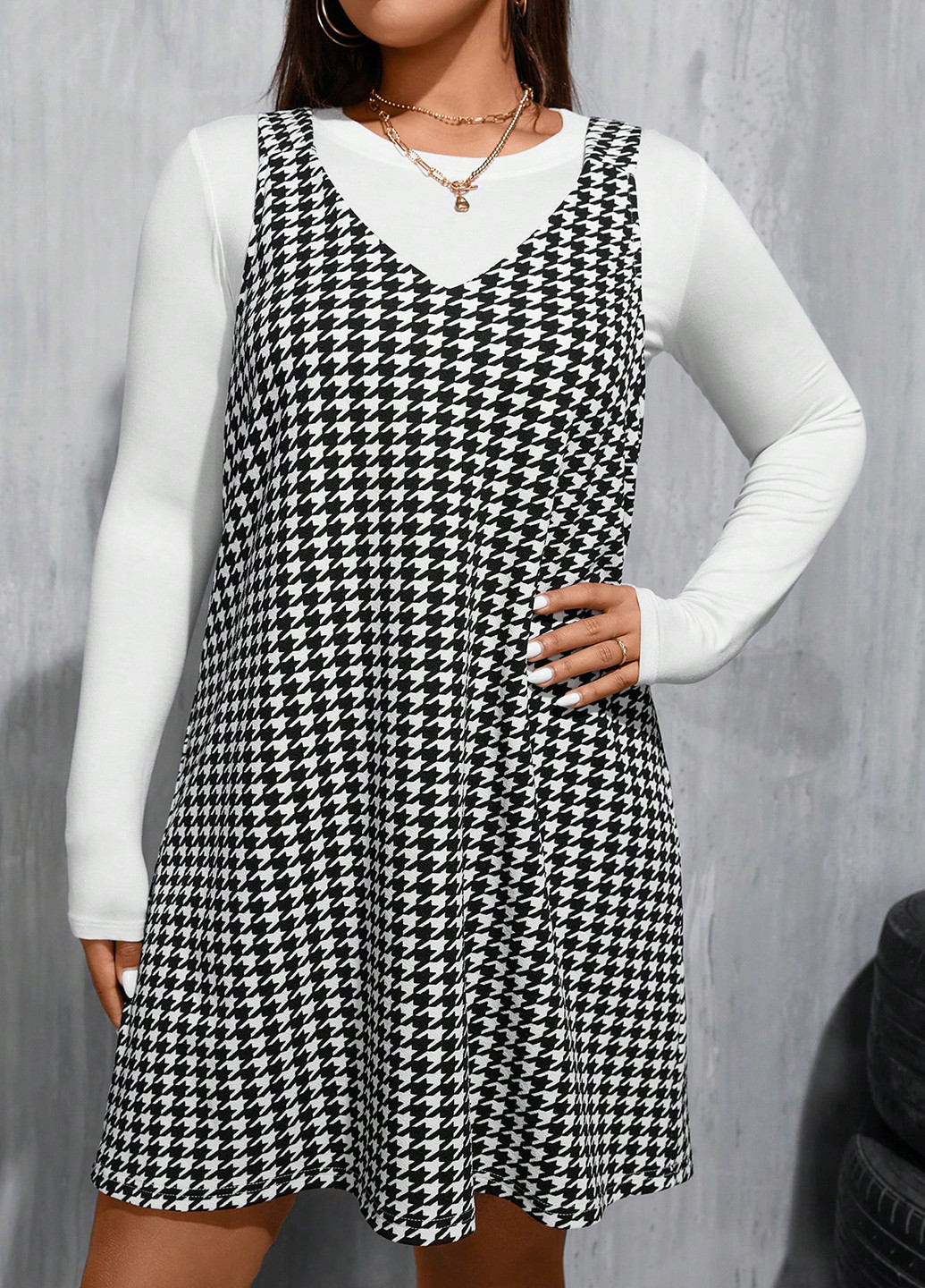 Летний женский сарафан SHEIN с узором пье-де-пуль «гусиная лапка»