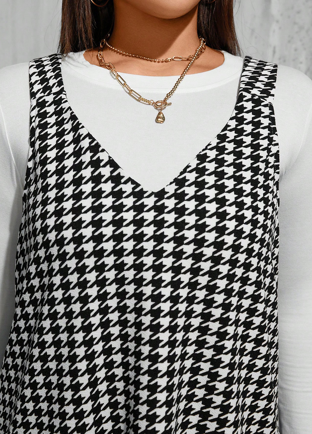 Летний женский сарафан SHEIN с узором пье-де-пуль «гусиная лапка»