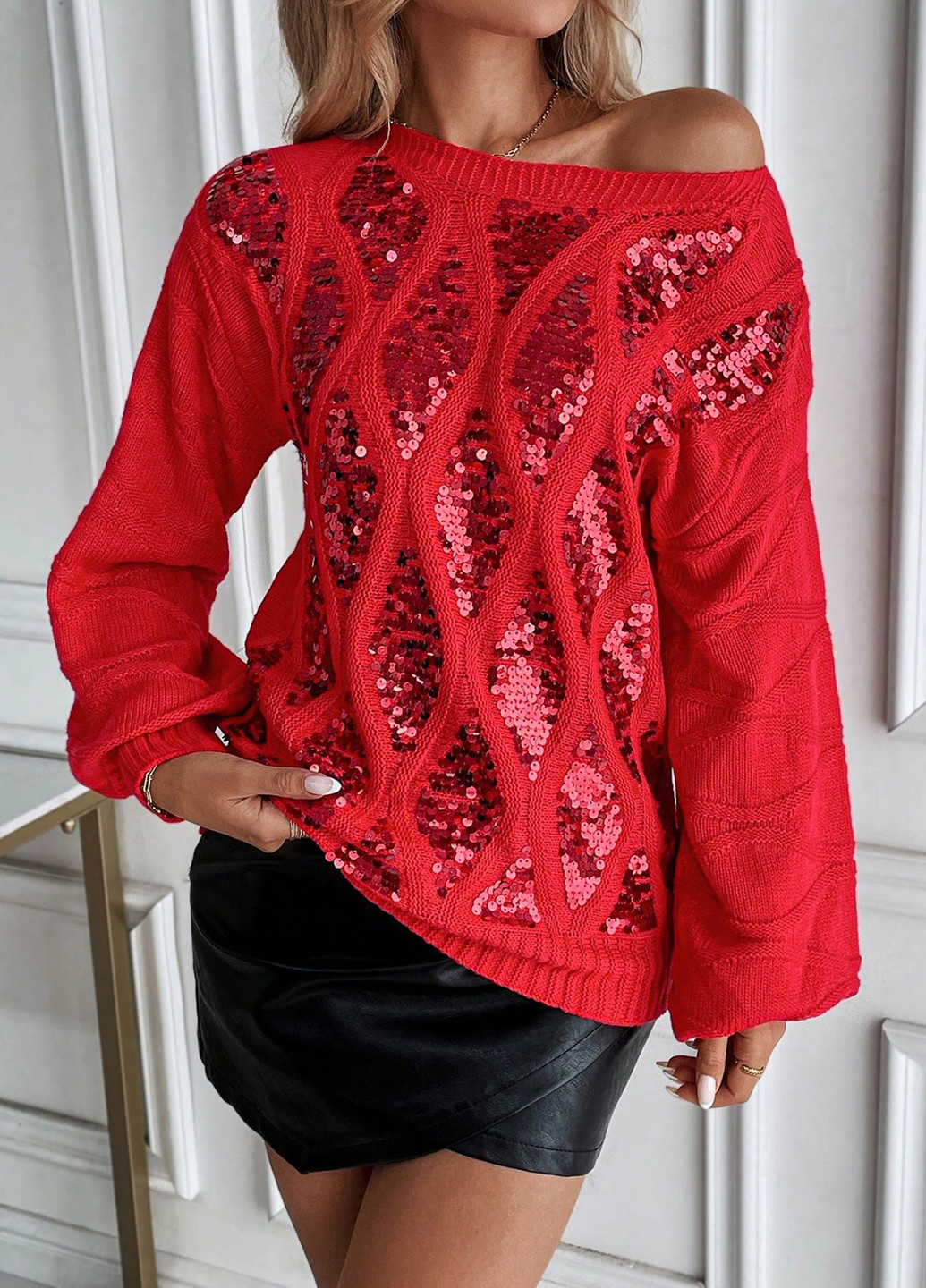 Красный зимний свитер SHEIN