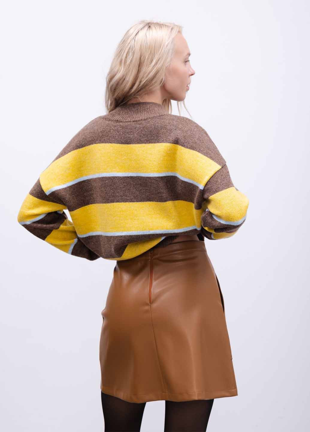 Коричневая кэжуал однотонная юбка Fashion а-силуэта (трапеция)