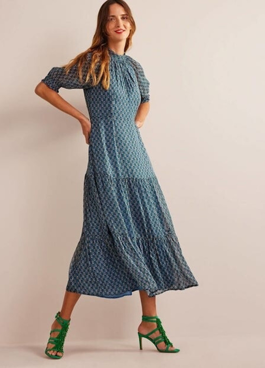 Синее кэжуал платье а-силуэт Boden с цветочным принтом