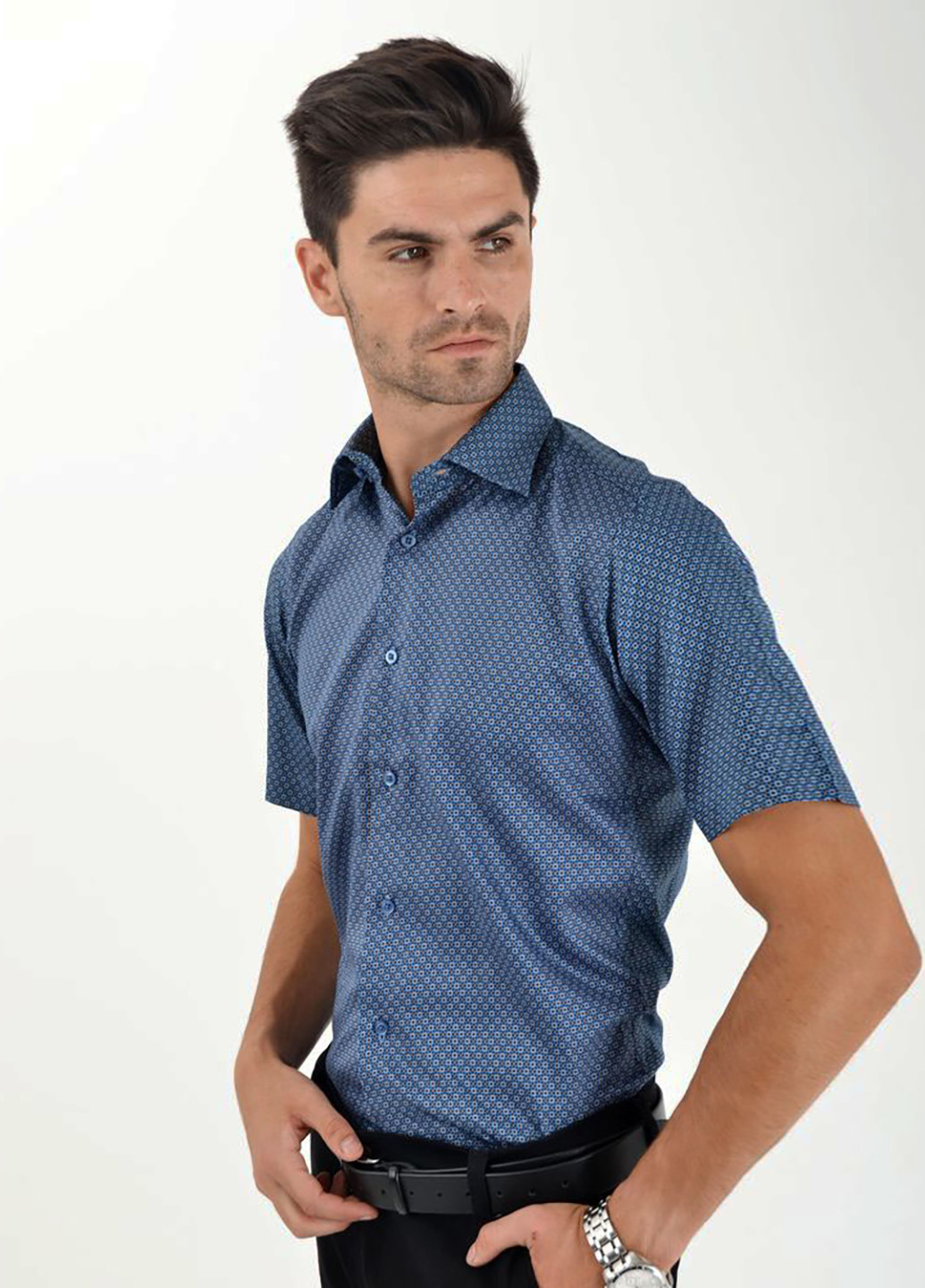 Темно-синяя кэжуал рубашка с рисунком Ager с коротким рукавом