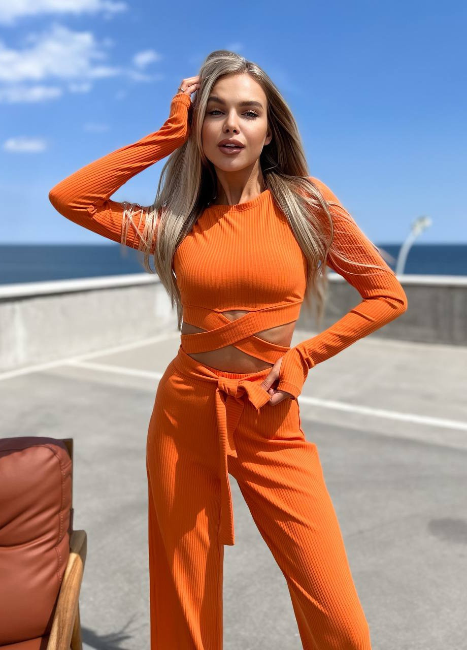 Женский костюм с топом и брюками палаццо оранжевого цвета р.46/48 378221 New Trend (255196573)