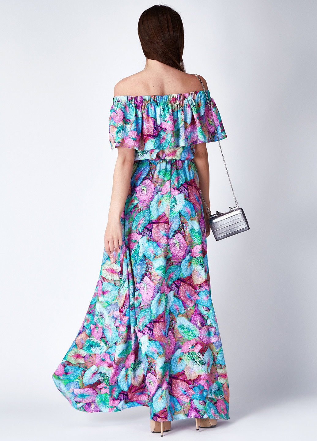 Комбинированное кэжуал платье с открытыми плечами Gioia с цветочным принтом