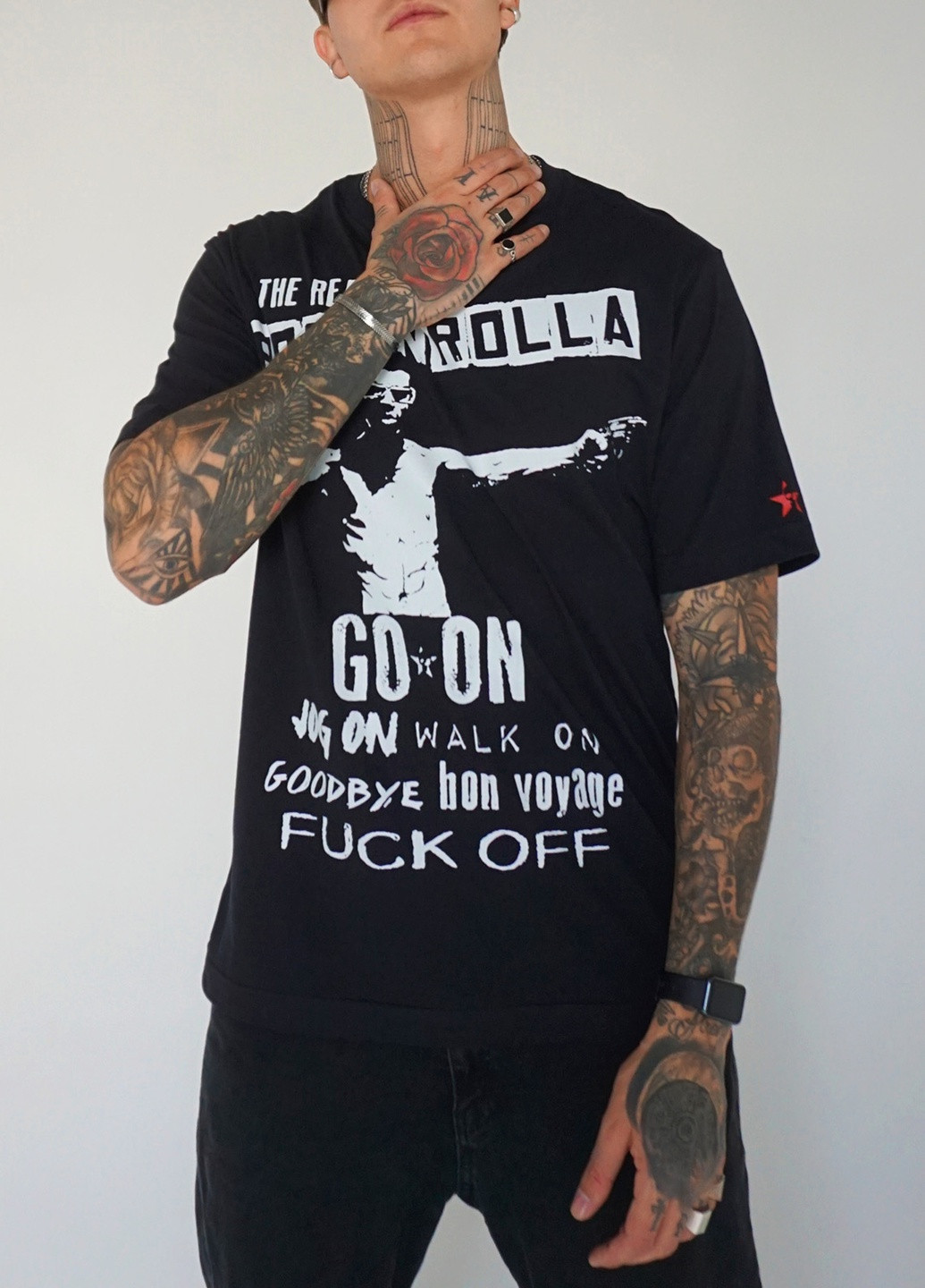 Черная черная хлопковая футболка rocknrolla Damien