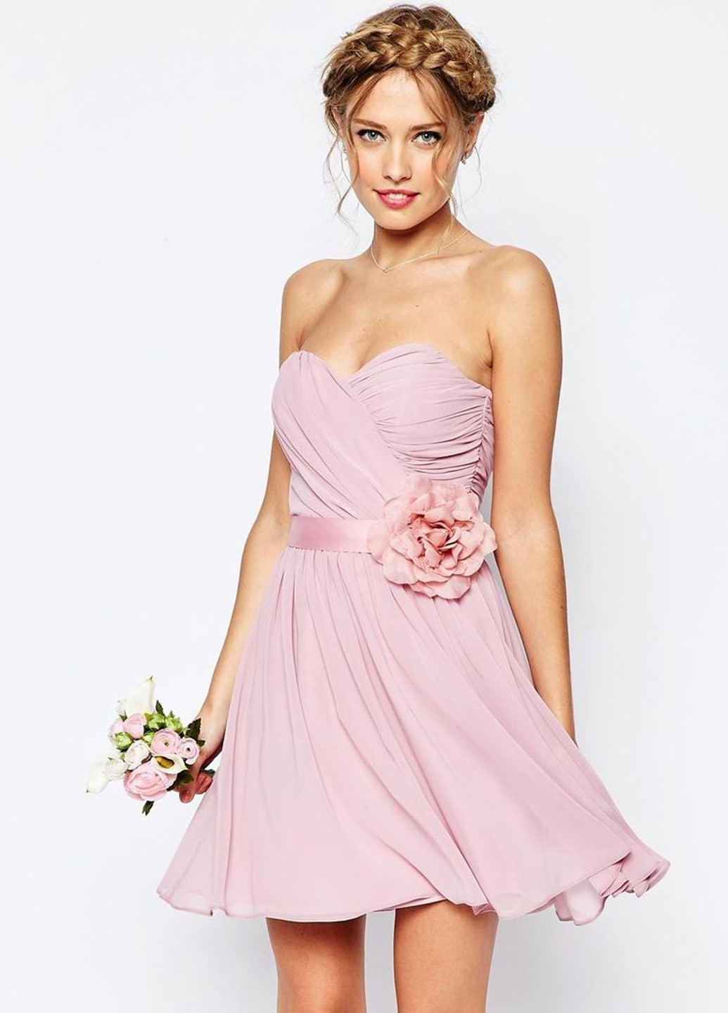 Светло-розовое кэжуал платье клеш Asos однотонное