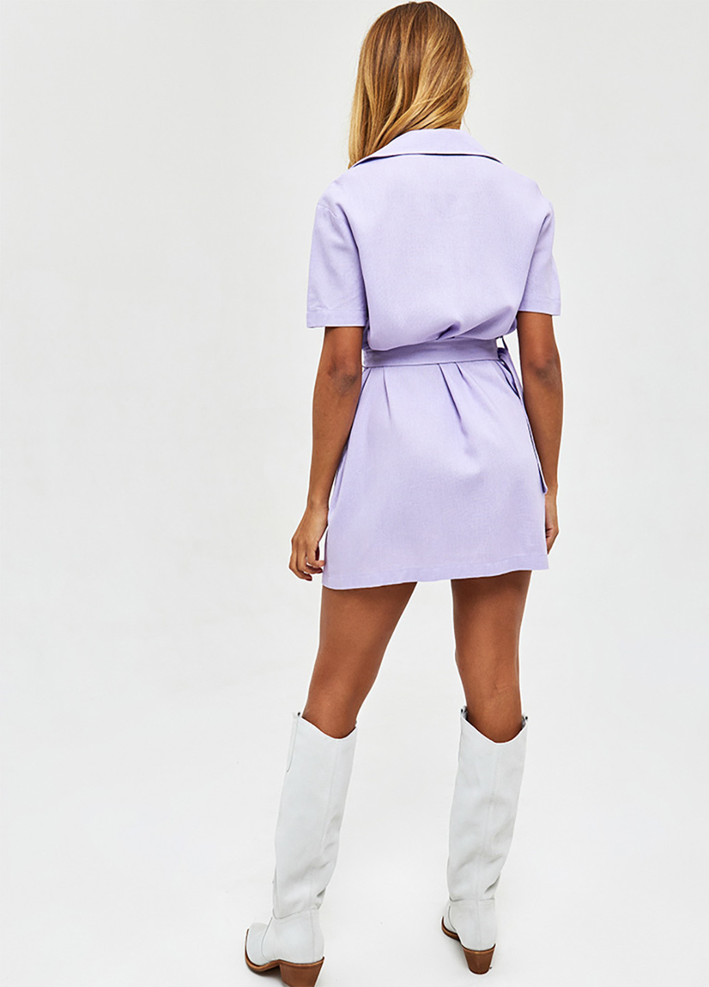 Фиолетовое вечернее платье-рубашка мини льняное фиалковое Love&Live однотонное
