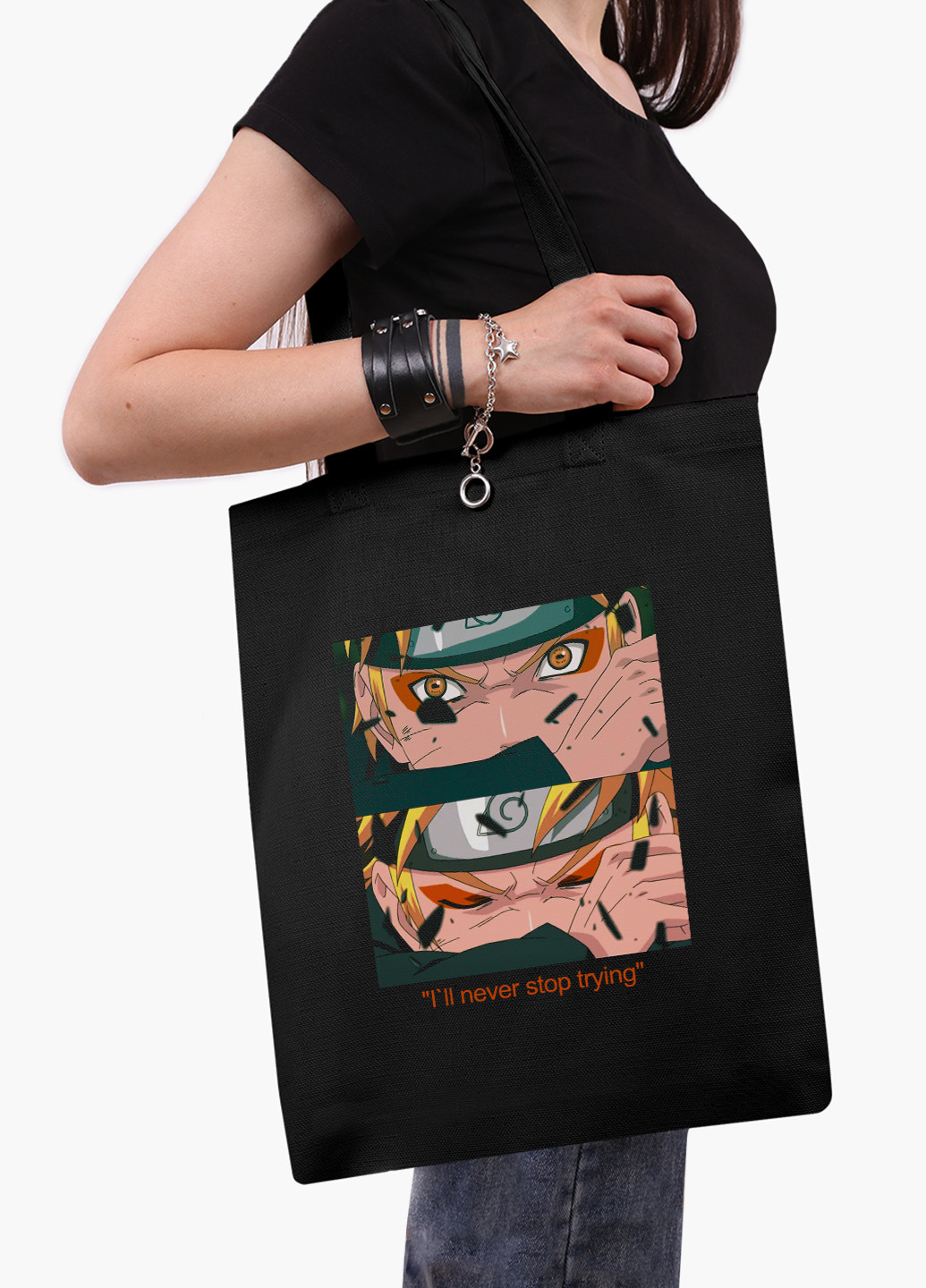 Еко сумка шоппер чорна Наруто Узумакі (Naruto Uzumaki) (9227-2816-BK-1) Еко сумка шоппер чорна 41*35 см MobiPrint (221683013)