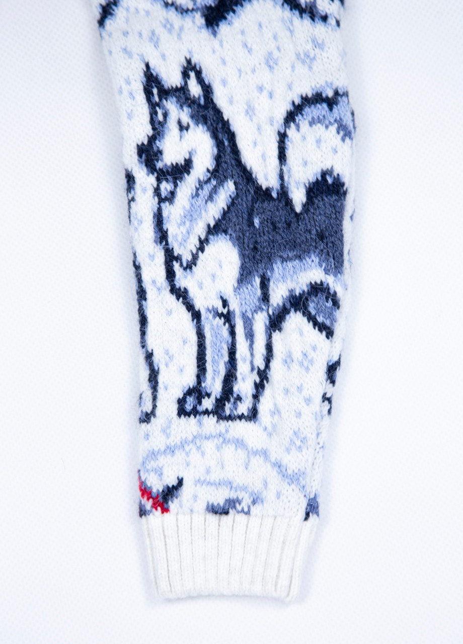 Белый демисезонный свитер детский зимний белый с волками 3/4-7/8 Pulltonic