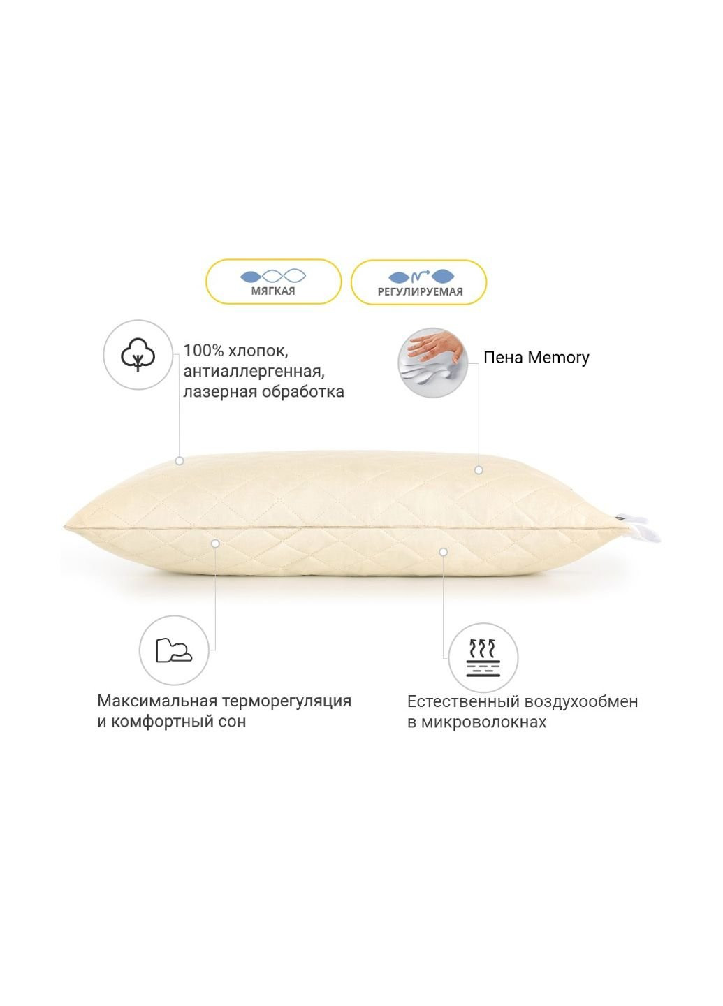 Подушка 1480 Carmela memory effekt Мягкая 60х60 см (2200001540156) Mirson (254072536)