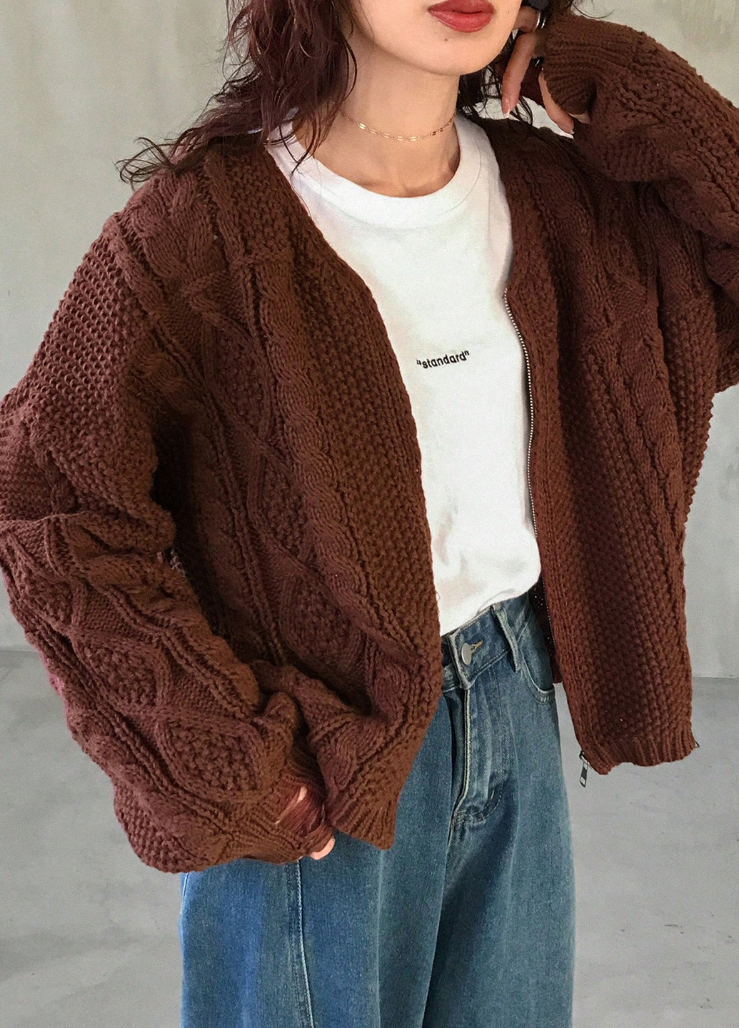 Коричневый демисезонный кардиган SHEIN