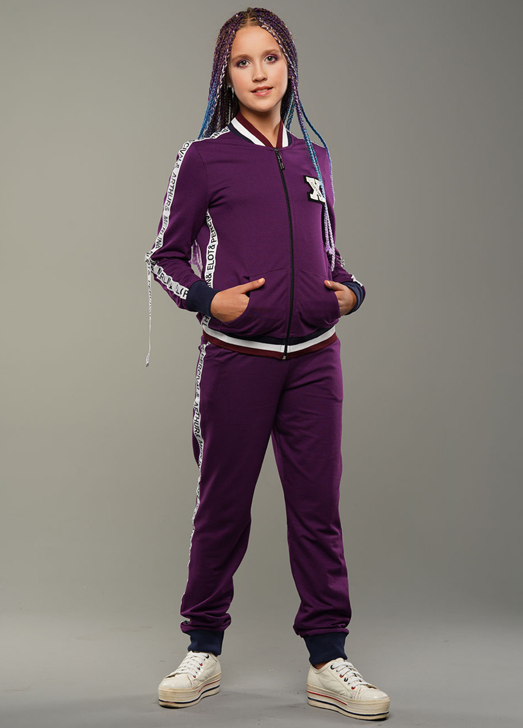 Фиолетовый демисезонный костюм (кофта, брюки) брючный, с длинным рукавом Tiaren
