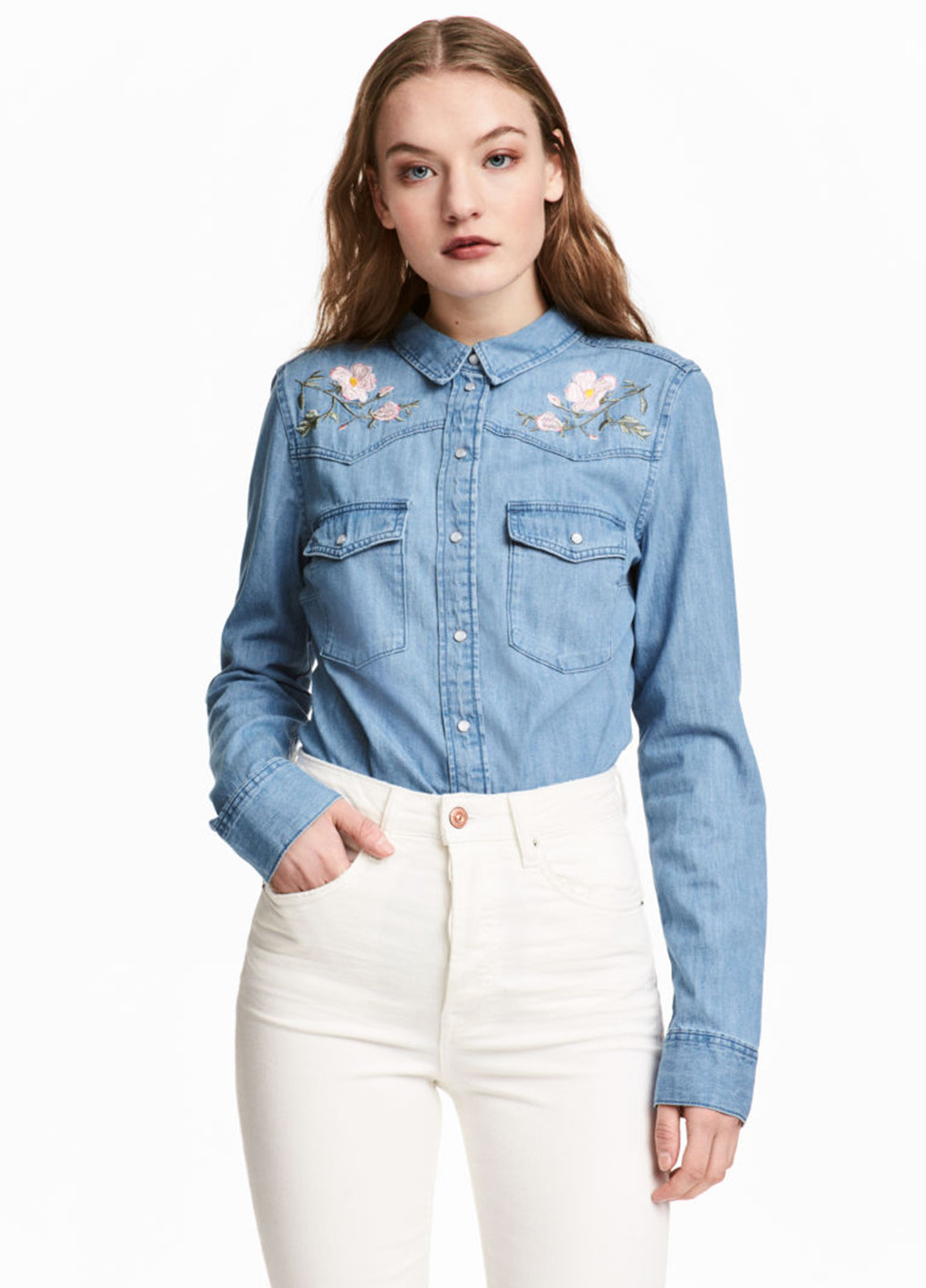 Синяя джинсовая рубашка с цветами H&M