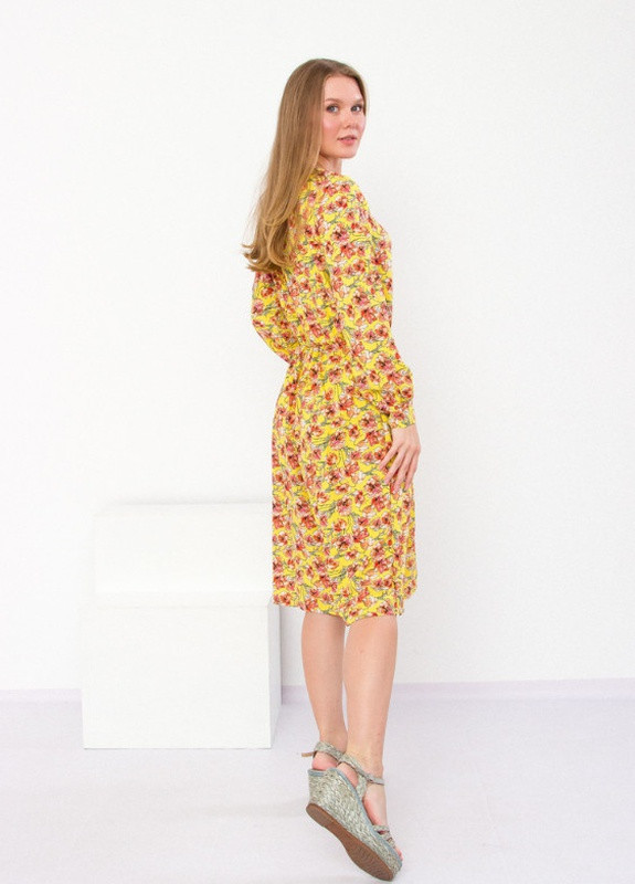 Жовтий повсякденний сукня жіноча (p-6932) Носи своє з квітковим принтом
