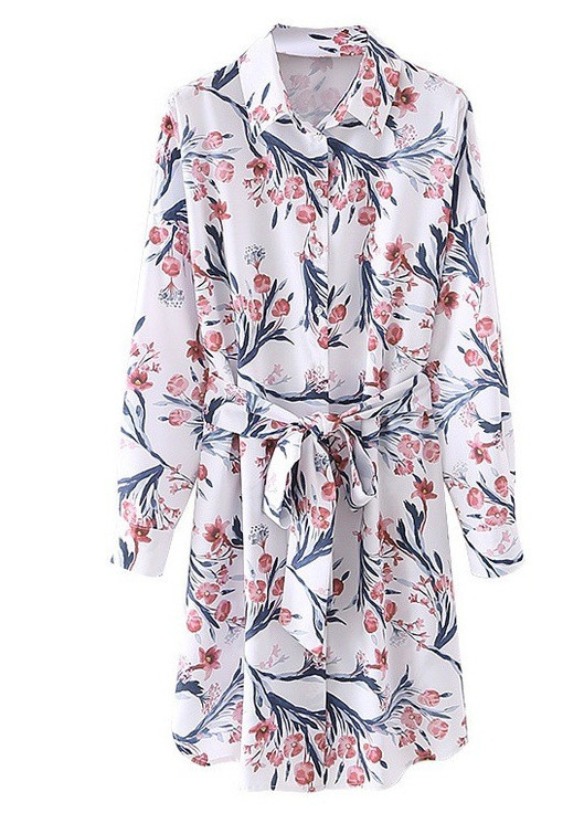 Белое кэжуал платье-рубашка женское summer bloom Berni Fashion с цветочным принтом