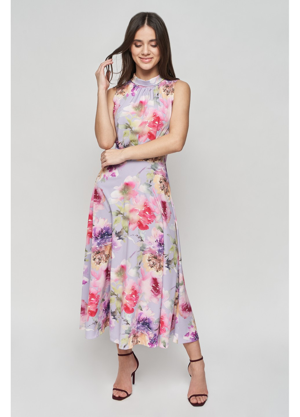 Комбинированное повседневный платье стефани клеш, с пышной юбкой, с открытыми плечами BYURSE с цветочным принтом