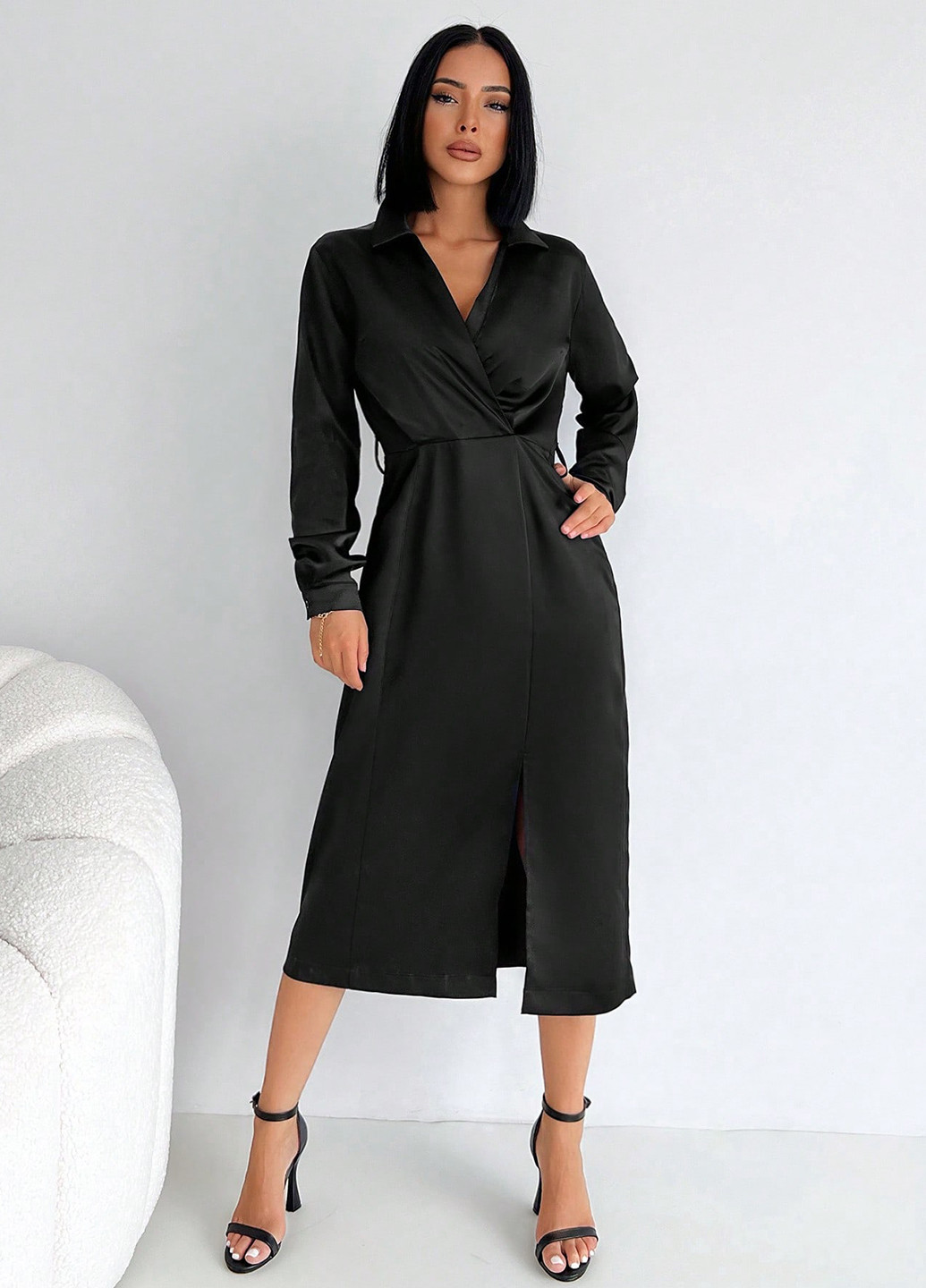 Черное кэжуал, коктейльное, деловое платье рубашка SHEIN однотонное