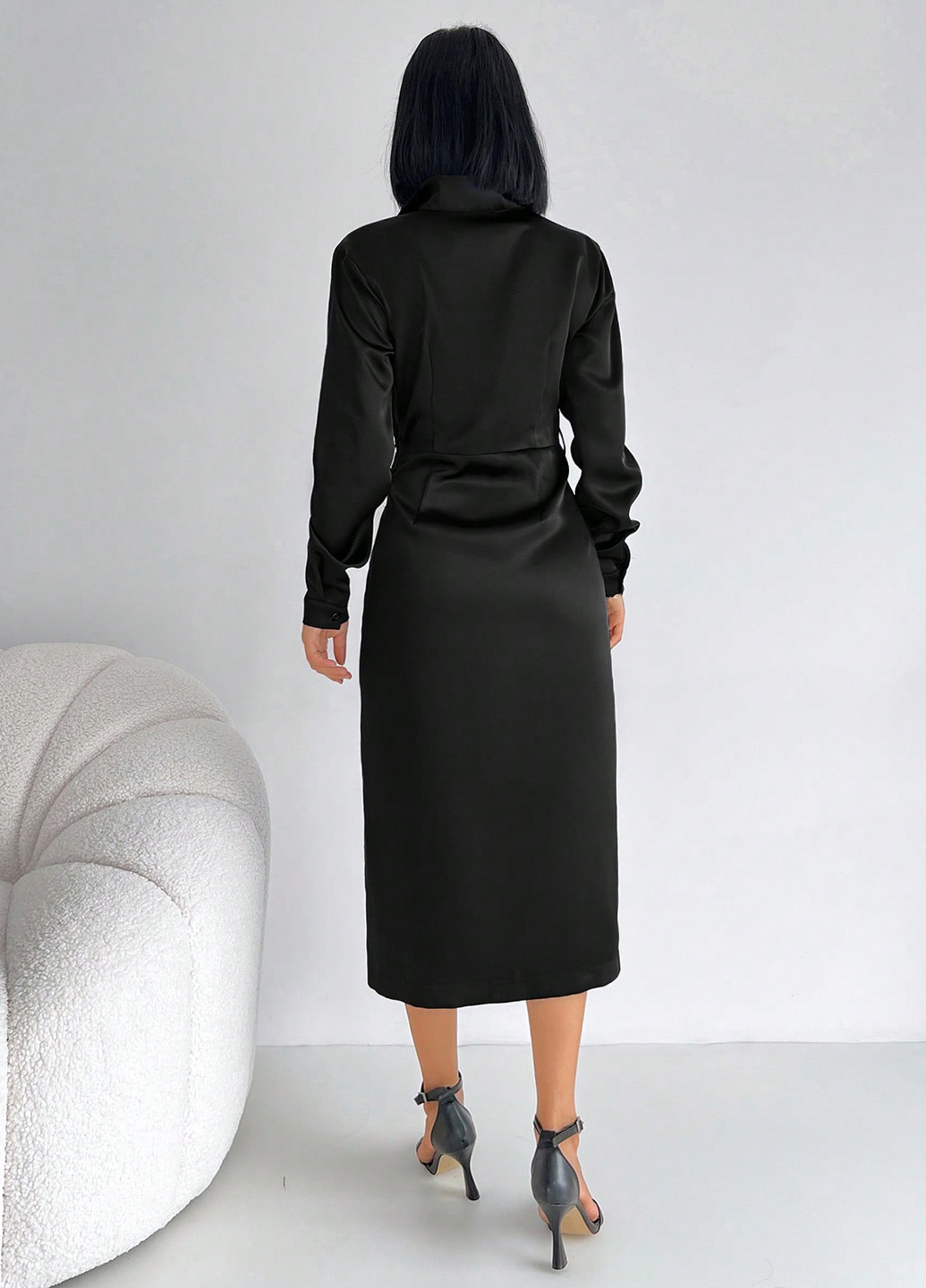 Черное кэжуал, коктейльное, деловое платье рубашка SHEIN однотонное