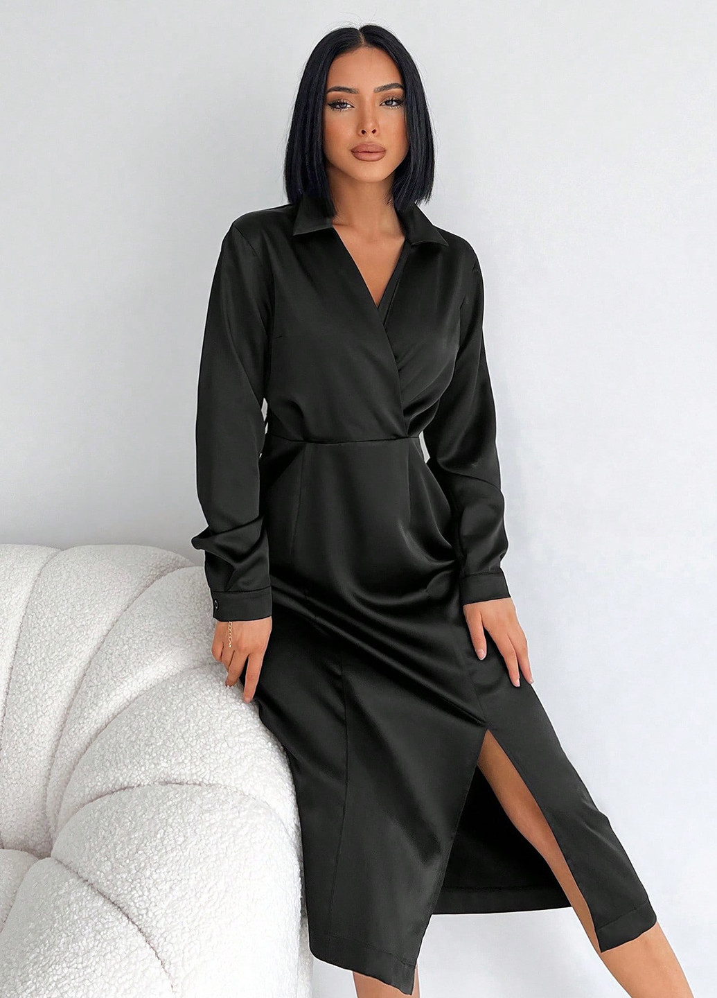 Черное кэжуал, коктейльное, деловое платье рубашка SHEIN однотонное