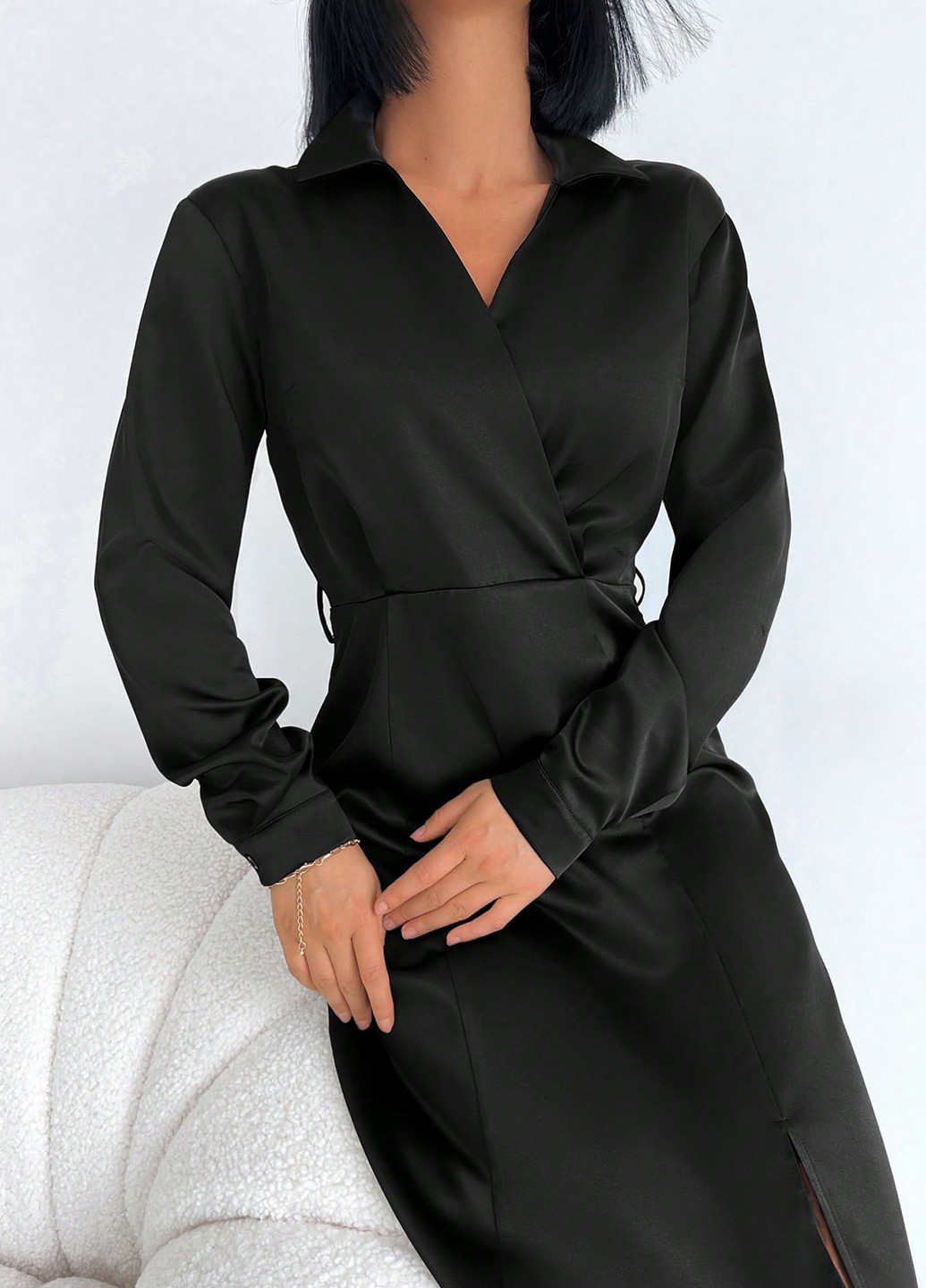 Черное кэжуал, коктейльное, деловое платье рубашка SHEIN однотонное