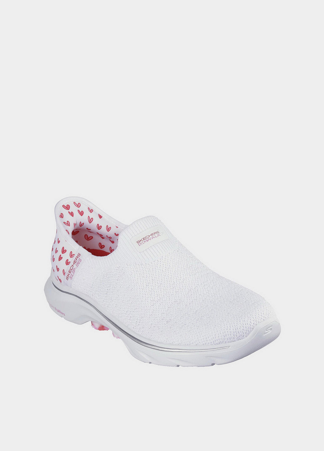 Белые слипоны Skechers сердечки