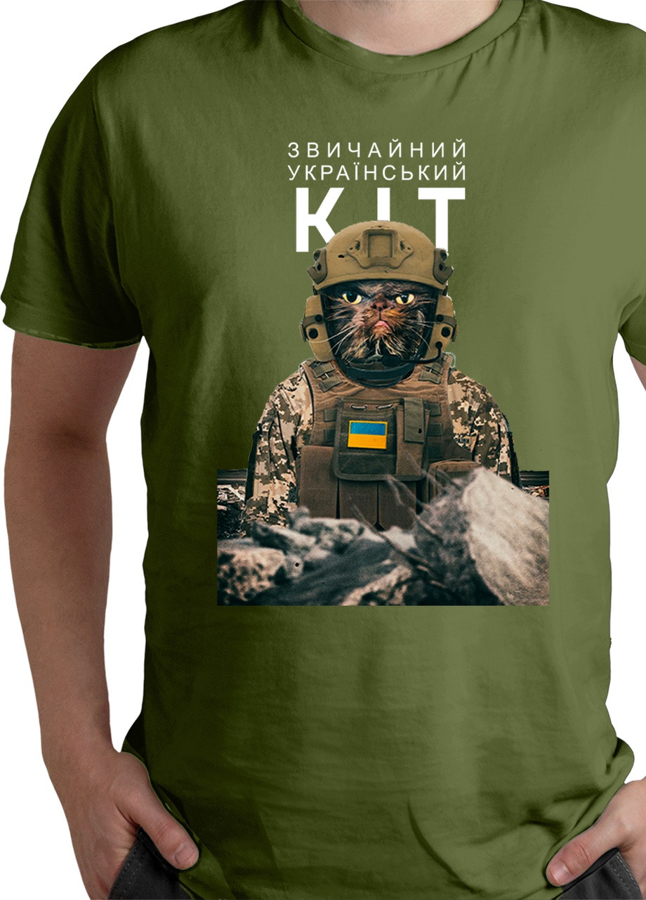 Оливкова футболка чоловіча 19м319-17-р2 з патріотичним принтом з коротким рукавом Malta