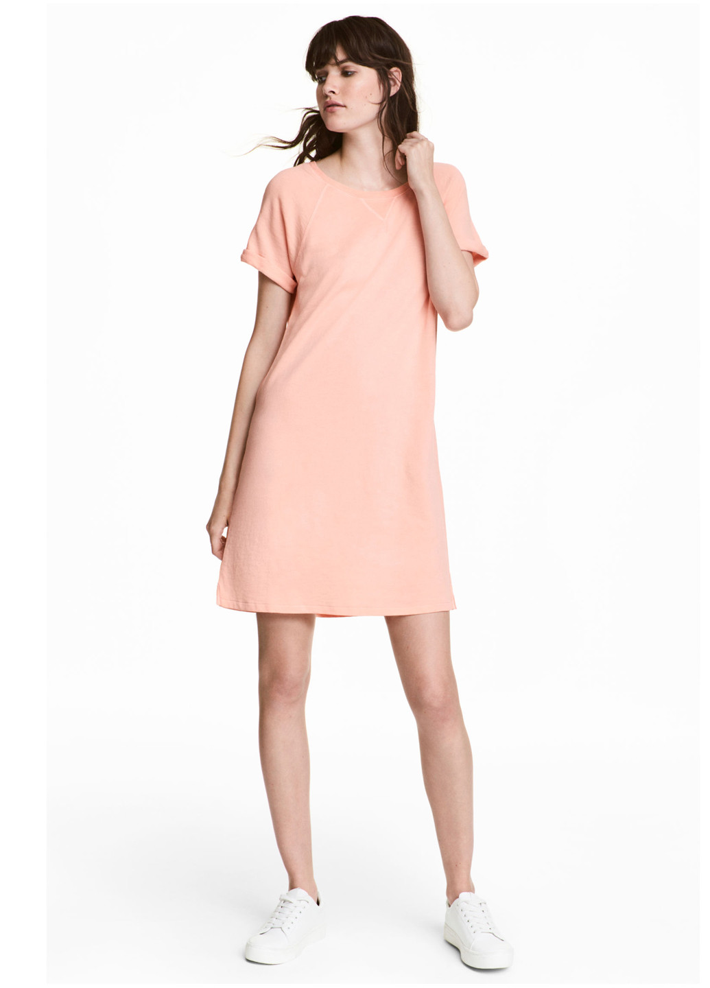 Персиковое кэжуал платье платье-футболка H&M однотонное