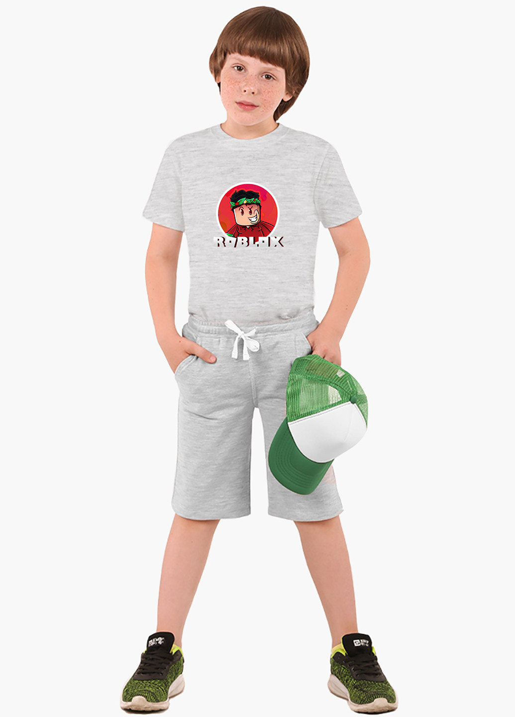 Светло-серая демисезонная футболка детская роблокс (roblox)(9224-1225) MobiPrint