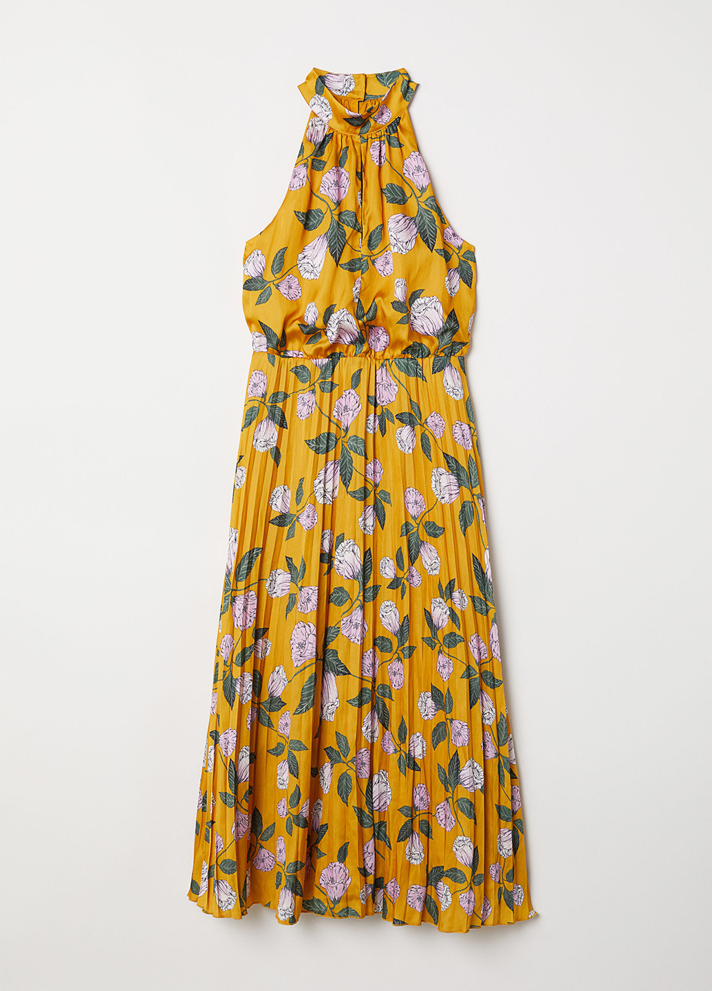Желтое кэжуал платье плиссированное H&M с цветочным принтом