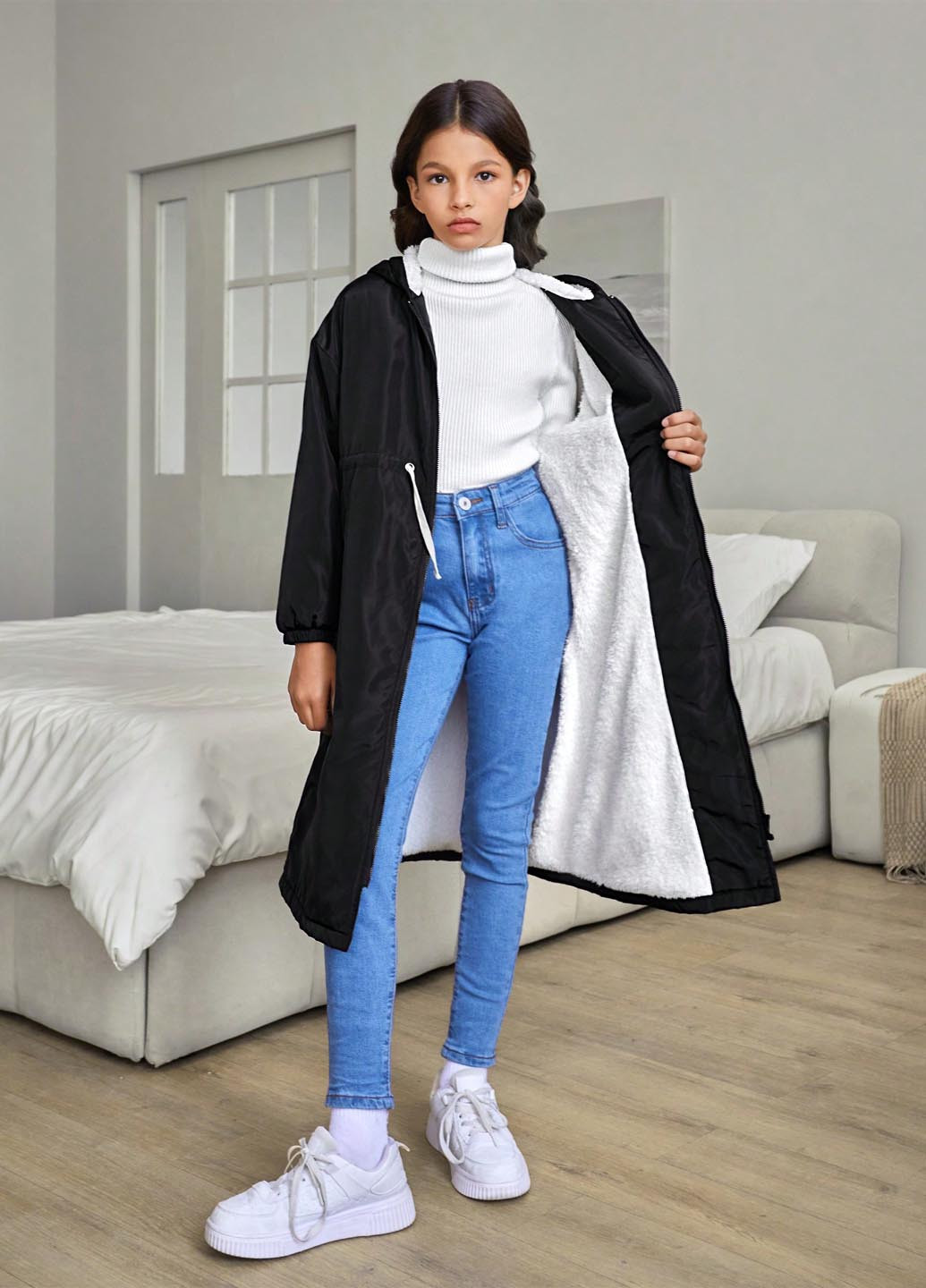 Чорна демісезонна куртка куртка-пальто SHEIN